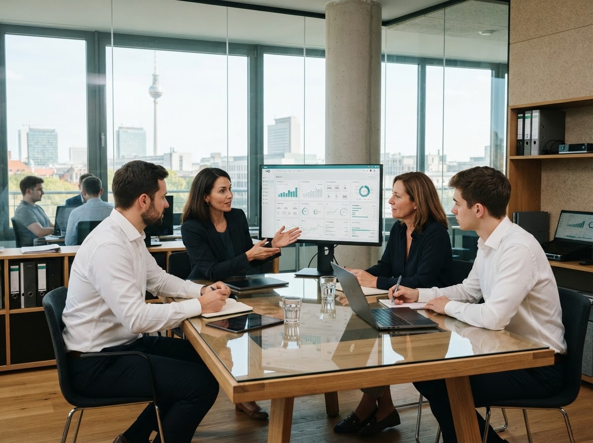 Merun Terolena Analystenteam bei der Überprüfung von Marktmodellen